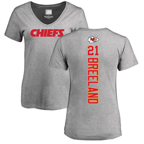 Women Football Kansas City Chiefs #21 Breeland Bashaud Ash Backer V-Neck T-Shirt->kansas city chiefs->NFL Jersey